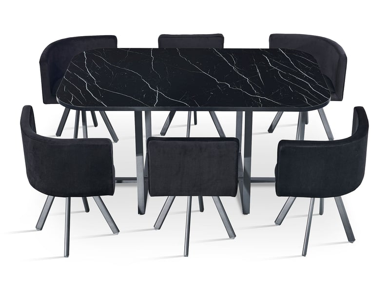  Table rectangulaire 150cm avec 6 chaises gain de place oslo xl effet marbre noir et velours noir Oslo - Conforama B