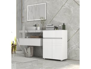 Meuble de rangement pour salle de bain sur pied placard 2 portes 1 tiroir, étagère régable, blanc laqué