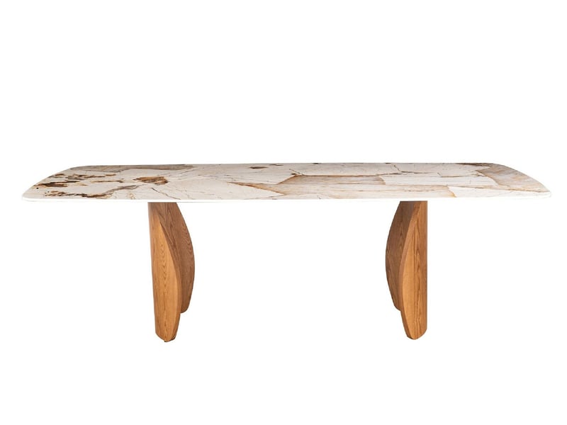  Table de salle 240 × 120, pieds  couleur chêne et plateau en céramique  - Conforama A