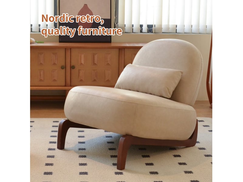  Fauteuil d'appoint sans accoudoirs - 86.9x72.1x69.9cm - siège de lecture salon pieds en bois massif - camel  - Conforama C