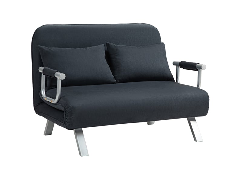  Canapé convertible 2 places avec dossier réglable 5 positions et coussins en tissu effet velours noir  - Conforama A