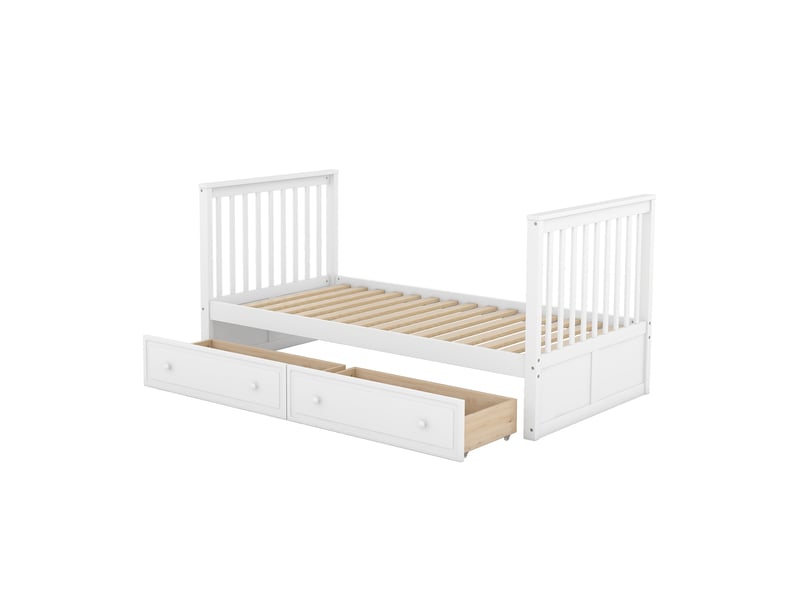  Lit superposé,lit convertible pour enfants en pin et mdf 90x200cm avec 2 tiroirs,convertis en 2 lits capitonnés,blanc lit enfant blanc - Conforama D