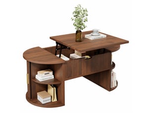 Table basse ovale relevable en mdf effet noyer pour télétravail, 100 x 50 cm