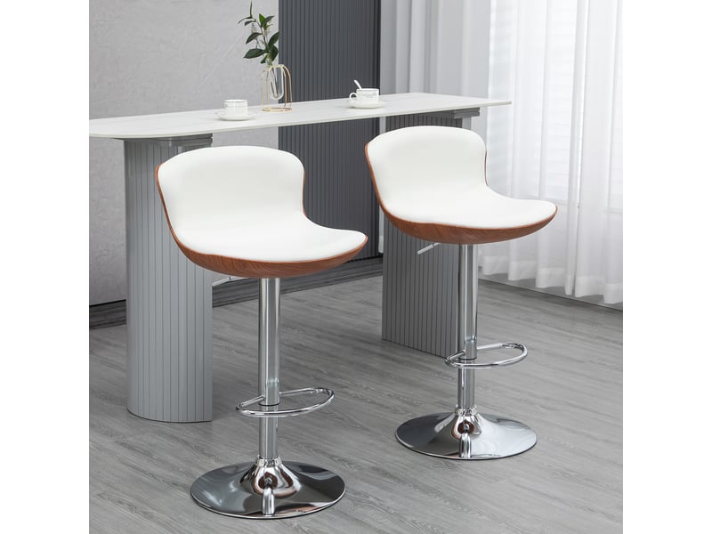  Ensemble de 2 tabourets de bar, réglables en hauteur, structure en métal, assise pivotante, blanc crème  - Conforama C