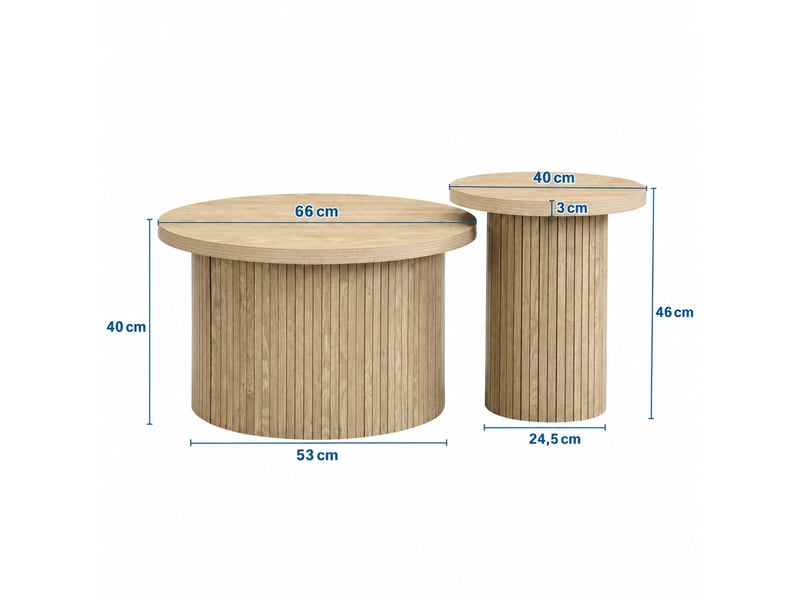  Ensemble de 2 tables basses rondes en mdf effet bois naturel, ø 66 et 40 cm  - Conforama C