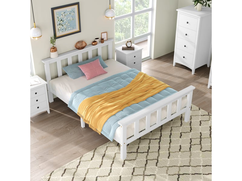  Lit simple en pin massif blanc, avec tête de lit et sommier à lattes, 90 × 200 cm, enfant et ado  - Conforama E