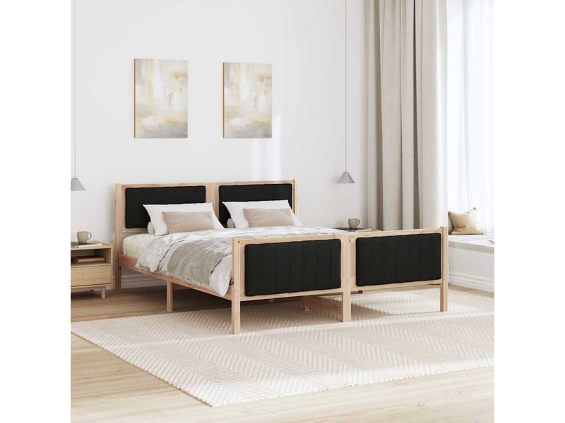  Lit double- lit adulte -  cadre de lit marron et noir 150 x 200 cm bois massif en pin  - Conforama C