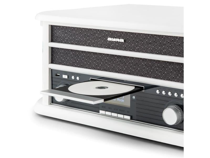 Auna belle epoque 1908 dab chaîne stéréo rétro platine vinyle dab+ bluetooth fm usb cd mp3 blanc  - Conforama D