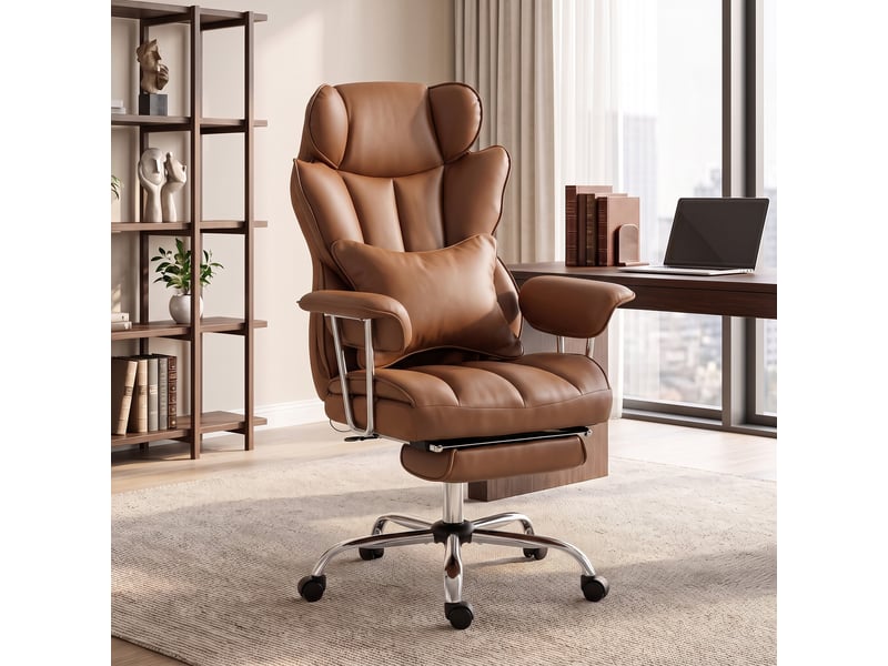  Fauteuil de bureau massant et vibrant à 6 points, marron  - Conforama D