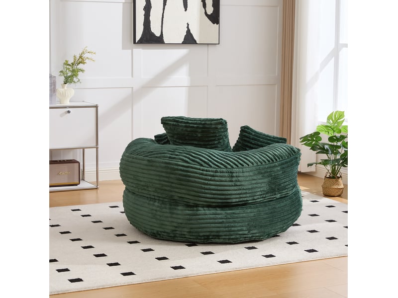  Fauteuil 108x108x52 cm, avec 3 coussins, revêtement en velours côtelé vert émeraude, dossier haut enveloppant, sans montage  - Conforama E