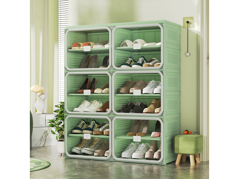  Meuble à chaussures pliable,85×34×104 cm,6 niveaux, 24 paires,porte transparente en pet,matériau pp,style moderne,vert  - Conforama B
