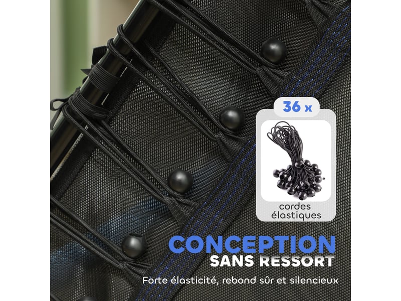 Trampoline pour enfant 1,22 x 1,11 x 1,9 m filet de sécurité porte zippée 6 poteaux rembourrés inclus bleu noir - Conforama E