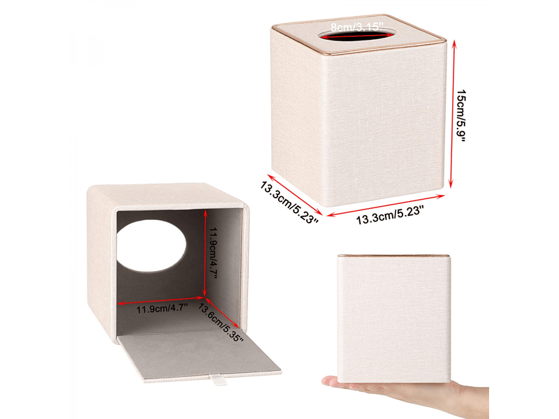  Boîte à mouchoirs carrée en lin avec ligne dorée décorative – support cube pour papier de soie, housse de mouchoirs  - Conforama C