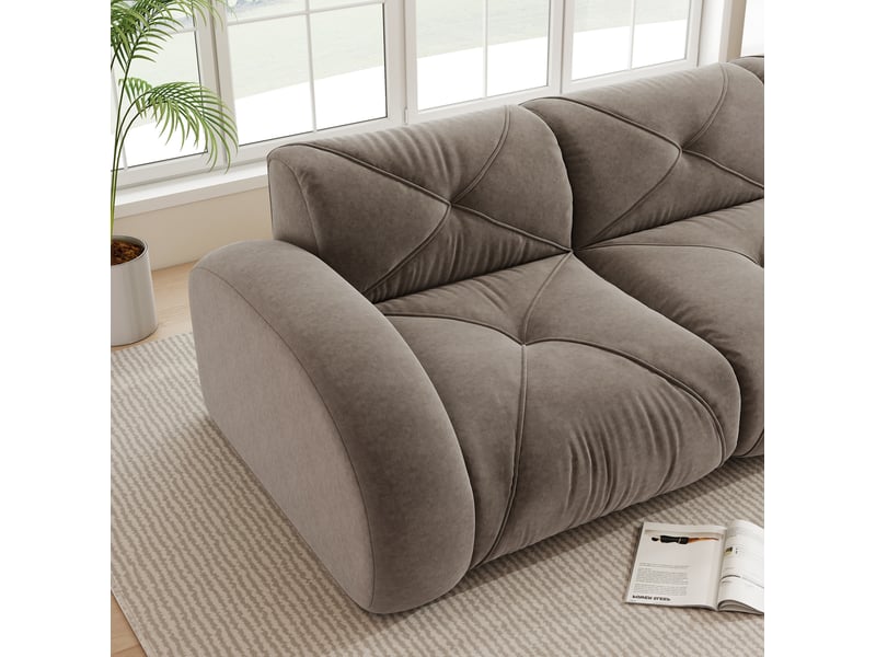 Canapé modulable 3 places en tissu taupe avec repose-pieds, assise moelleuse pour vos moments détente - Conforama D