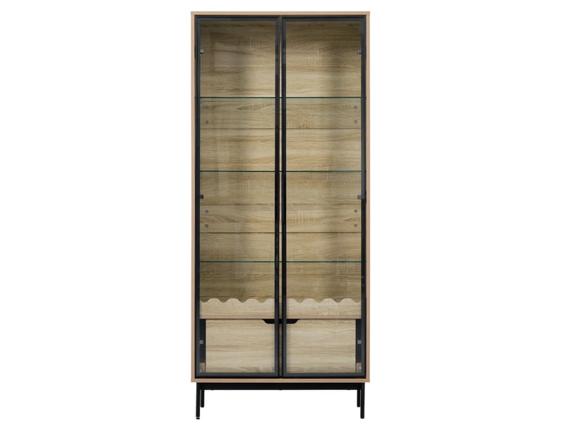  Vitrine en verre noir 4 niveaux avec éclairage led avec contrôle par application, 40x29x170 cm  - Conforama A