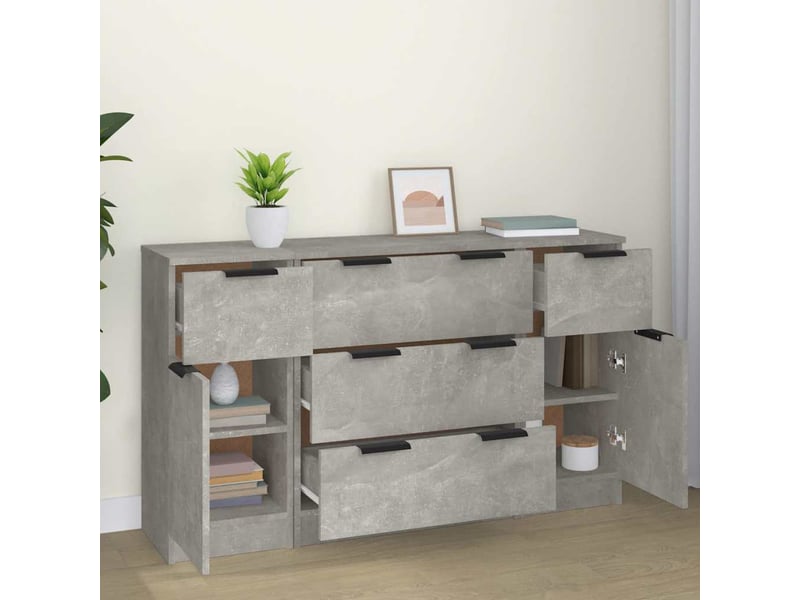  Ensemble de buffets 3 pcs - bahut - meuble de rangement gris béton bois d'ingénierie  - Conforama C