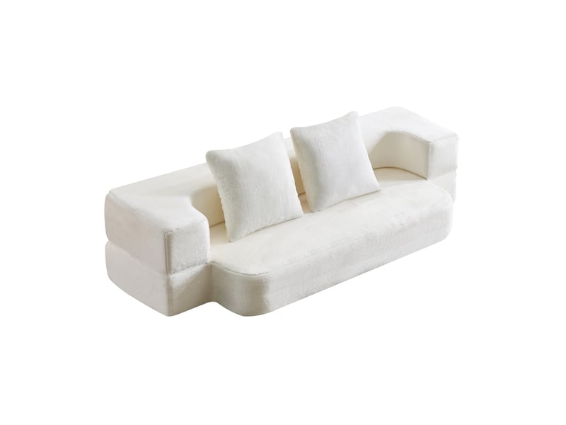  Canapé convertible 2 places 190x50x42 cm compressé, pliable, mousse douce, couleur blanc, design moderne  - Conforama A