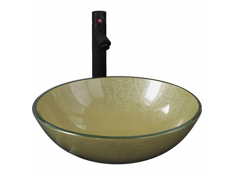  Lavabo de bain, vasque à poser avec robinet et drain à poussoir verre trempé cf65657  - Conforama A