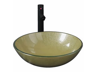 Lavabo de bain, vasque à poser avec robinet et drain à poussoir verre trempé cf65657