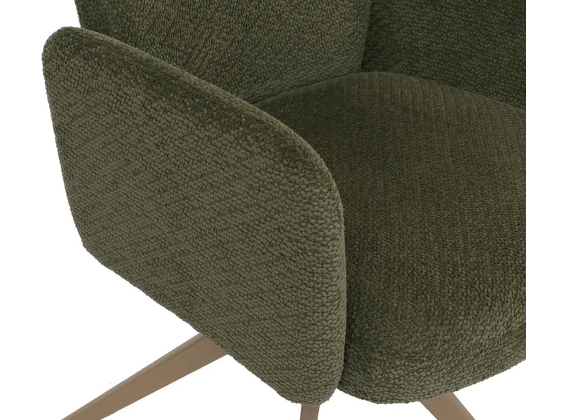  Lot de 6 chaises de salle à manger pivotantes à 180° avec retour automatique et accoudoirs tissu bouclé vert et fer aspect bois 04_0008817  - Conforama D