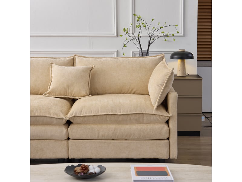  Canapé d'angle modulable 3 places avec méridienne - tissu chenille - 267x154x85 cm  - Conforama R
