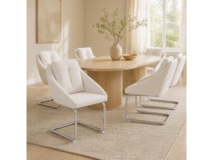 Chaise de salle à manger pivotante lot de 6 à dossier ergonomique  - pieds courbés métal velours beige