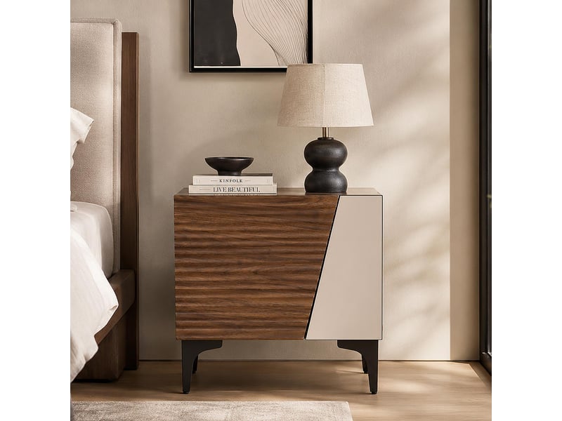  Table de chevet hwc-q83, commode, table d'appoint, armoire, compartiment de rangement à structure 3d, mdf mélaminé, 50 x 45 x 42 cm - aspect noyer  - Conforama B