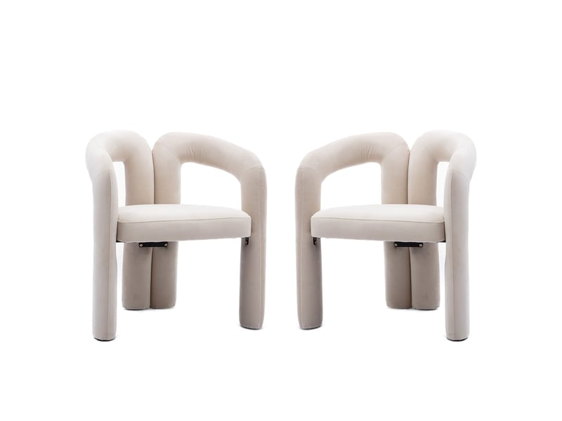  Lot de 2 chaise de salle à manger 64x50,5x71cm, dossier enveloppant, revêtement en tissu velours beige, coussin moelleux en mousse, design contemporain  - Conforama A