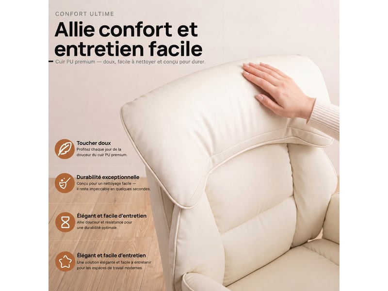 Dowinx fauteuil gaming ergonomique blanc crème avec massage, ressorts ensachés, réglages multiples, revêtement en similicuir pu, grand format - Conforama B