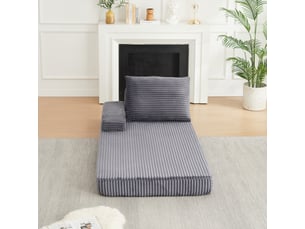 Canapé modulaire convertible - dossier triangulaire, accoudoirs mobiles, velours côtelé gris 114 × 33 × 33 cm