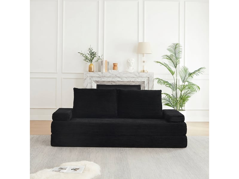 Canapé modulable 2 places 211 cm, canapé lit convertible moderne, velours côtelé noir - Conforama B