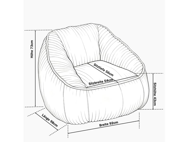  Fauteuil pouf avec dossier enveloppant et mousse à mémoire de forme pour intérieur en velours côtelé gris foncé  - Conforama B