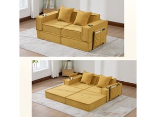 Canapé droit fixe <strong></strong> <strong></strong> 2 places Tissu jaune avec coffre de rangement