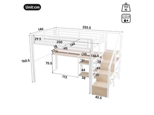Lit mezzanine 140x200 cm <strong></strong> <strong></strong> coloris blanc