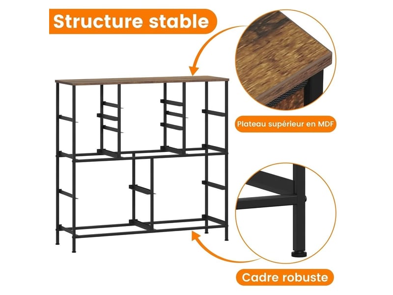  Chiffonnier meuble 100x30x97 cm onze tiroirs tissu marron rustique metal noir chambre  - Conforama C
