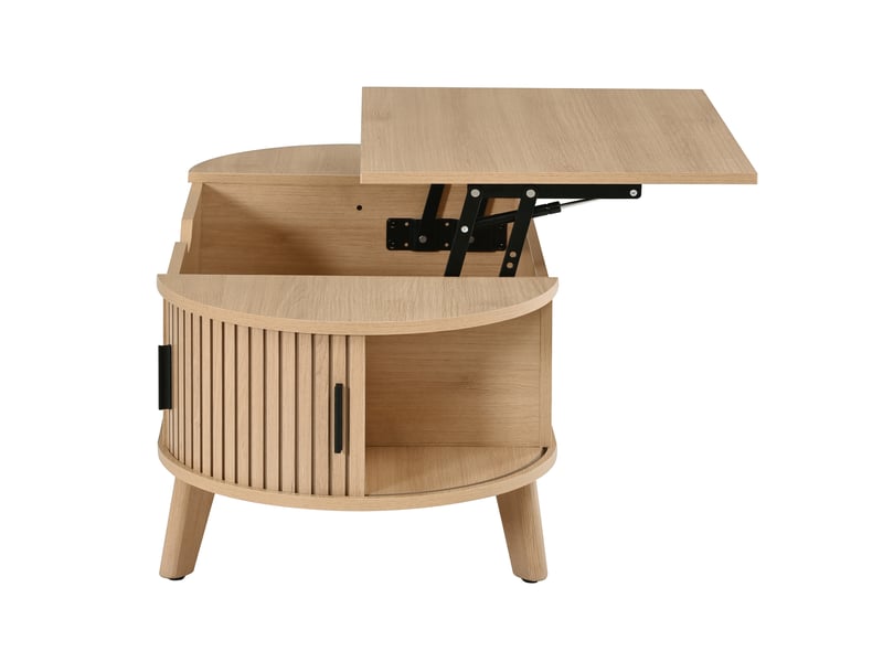 Table basse ovale relevable 110x50x53,5 cm avec 2 portes et rangement, mdf naturel  - Conforama E