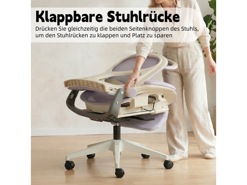 Chaise de bureau ergonomique pliable avec appui-tête 3d, dossier inclinable et soutien lombaire - lpospi - maille - violet - Conforama E