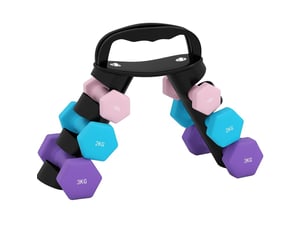 Set d’haltères 6 pièces multicolore avec support de rangement, 2 x 1 kg, 2 x 2 kg et 2 x 3 kg, sans montage