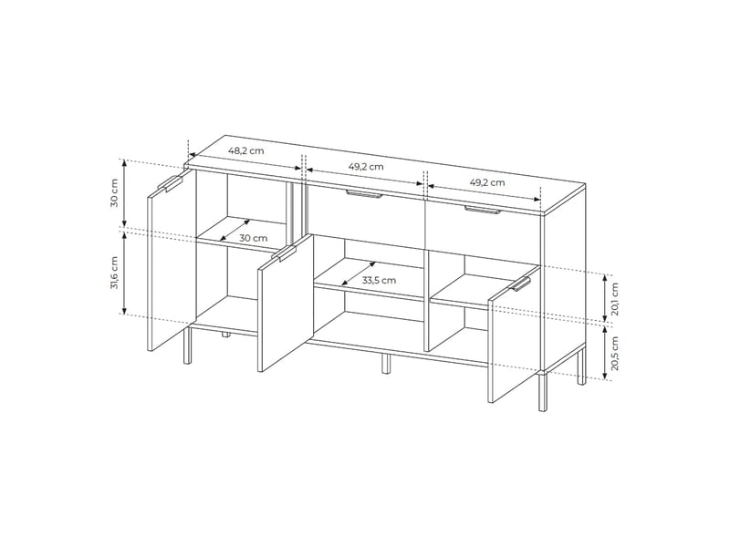  Buffet hametesi, armoire 2 tiroirs, 153x40x81h cm noir Hametesi - Conforama E