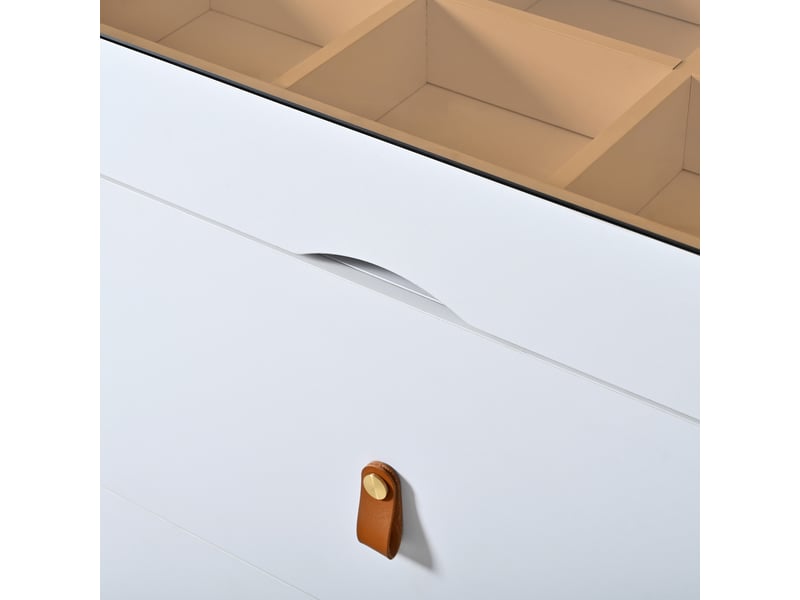  Commode à bijoux 6 tiroirs avec plateau en verre pour chambre 120×40×78 cm blanc  - Conforama C