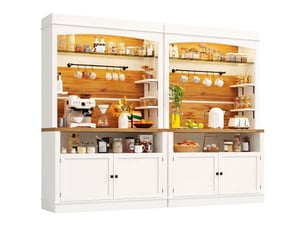 Lot de 2 buffets de cuisine hauts blancs 184 cm avec led et étagères en verre