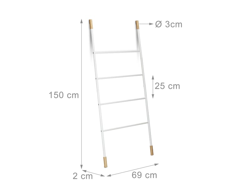  Échelle porte-serviettes décorative polyvalente 4 barreaux 160 x 50 x 40 cm en métal laqué blanc 13_0004271  - Conforama B