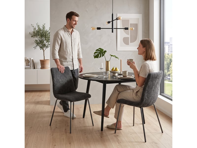  Lot de 2 chaises salle à manger bouclette teddy anthracite  - Conforama D