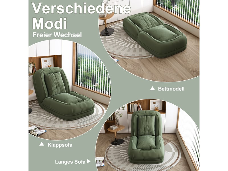 Canapé-lit ergonomique pliable vert, réglable 5 positions avec 2 coussins - Conforama E