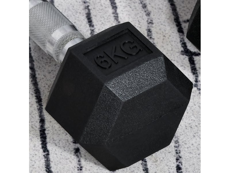  Lot de 2 haltères hexagonaux 2 x 6 kg noirs en métal, poignées antidérapantes pour entraînement  - Conforama E