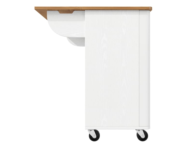 Îlot de cuisine mobile avec plateau pliant, desserte sur roulettes avec 3 portes et étagères réglables, meuble de rangement blanc 130cm - Conforama W