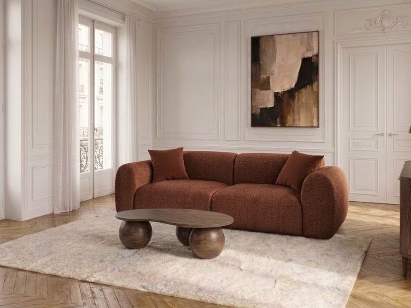  Bobochic canapé droit fixe 3 places siena tissu chenille orange SIENA - Conforama C