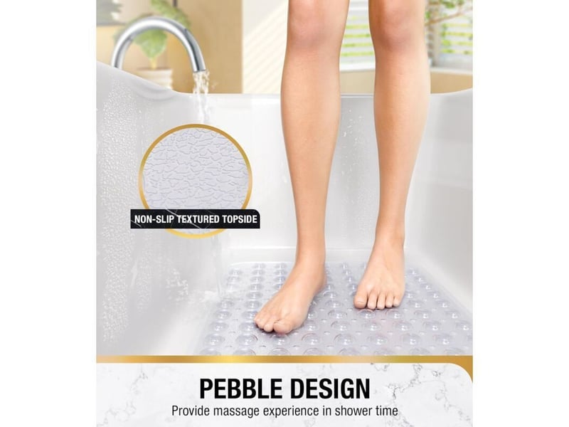  Tapis de baignoire antidérapant, 100 x 40 cm très long tapis de douche, lavable en machine tapis de bain sans bpa, transparent  - Conforama C