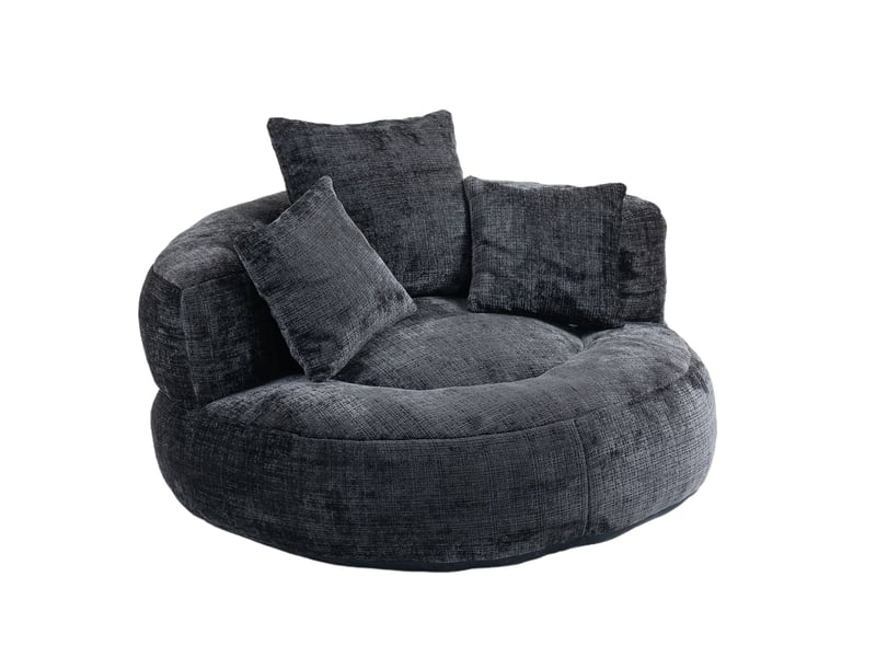  Fauteuil inclinable - à dossier haut - avec 3 coussins - résistant et confortable - chenielle - noir  - Conforama A