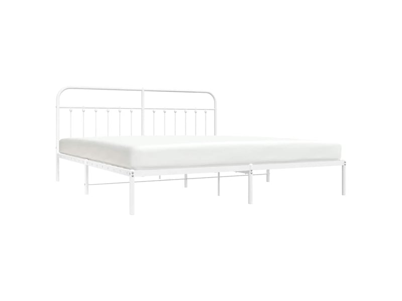  Lit double- lit adulte -  cadre de lit métal sans matelas et tête de lit blanc 200x200 cm  - Conforama D